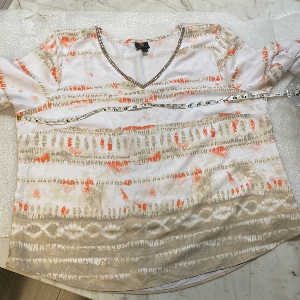 JM Collection Womens Printed Bell Sleeve Top Stone Combo Beige Plus Size 2X - Picture 7 of 7